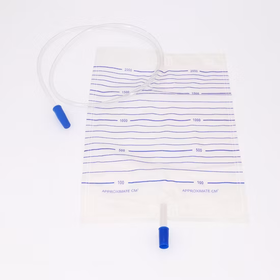 Sac de collecte médical de sac d'urine économique jetable de valve poussoir de traction de 2000 ml